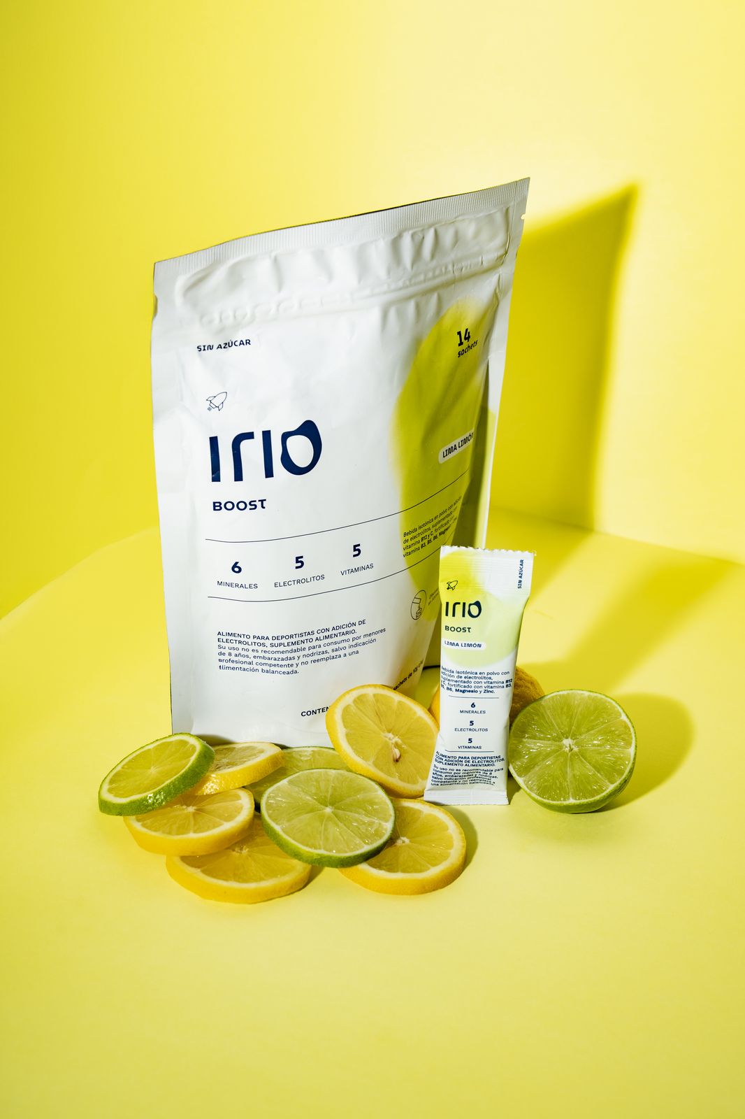 Irio Boost, doypack y sachet con citricos